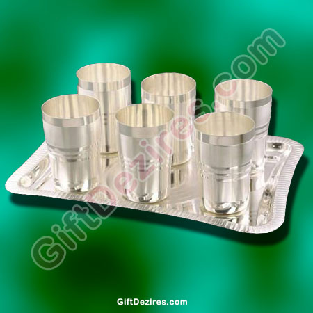 Silver Corporate Gifts Set of 6 Glasses and Tray